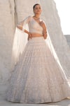 Buy_House Of Sikka_Ivory Net Sequins, Embroidery Round Neck Lehenga Set _at_Aza_Fashions