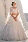 Shop_House Of Sikka_Ivory Net Sequins, Embroidery Round Neck Lehenga Set _at_Aza_Fashions