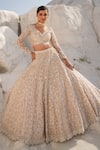 Shop_House Of Sikka_Gold Net Sequins, Embroidery, Beads Round Neck Lehenga Set _at_Aza_Fashions
