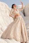 House Of Sikka_Gold Net Sequins, Embroidery, Beads Round Neck Lehenga Set _Online_at_Aza_Fashions