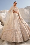 Buy_House Of Sikka_Gold Net Sequins, Embroidery, Beads Round Neck Lehenga Set _Online_at_Aza_Fashions