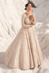 Shop_House Of Sikka_Gold Net Sequins, Embroidery, Beads Round Neck Lehenga Set _Online_at_Aza_Fashions