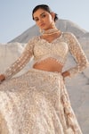 House Of Sikka_Gold Net Sequins, Embroidery, Beads Round Neck Lehenga Set _at_Aza_Fashions
