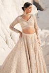 Buy_House Of Sikka_Gold Net Sequins, Embroidery, Beads Round Neck Lehenga Set 
