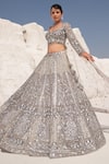 House Of Sikka_Gray Net Sequins, Embroidery Round Neck Steel Grey Embellished Lehenga Set _Online_at_Aza_Fashions