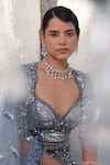 House Of Sikka_Blue Net Sequins, Embroidery, Beads Round Neck Designer Ice Lehenga Set _Online_at_Aza_Fashions