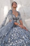 Buy_House Of Sikka_Blue Net Sequins, Embroidery, Beads Round Neck Designer Ice Lehenga Set _Online_at_Aza_Fashions
