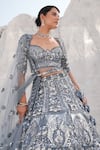 Buy_House Of Sikka_Blue Net Sequins, Embroidery, Beads Round Neck Designer Ice Lehenga Set 
