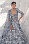 Shop_House Of Sikka_Blue Net Sequins, Embroidery, Beads Round Neck Designer Ice Lehenga Set 