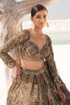 Shop_House Of Sikka_Green Net Sequins, Embroidery Round Neck Designer Lehenga Set _Online_at_Aza_Fashions