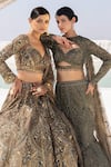 House Of Sikka_Green Net Sequins, Embroidery Round Neck Designer Lehenga Set _at_Aza_Fashions