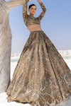 Buy_House Of Sikka_Green Net Sequins, Embroidery Round Neck Designer Lehenga Set _at_Aza_Fashions