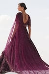 Shop_House Of Sikka_Wine Net Sequins, Beads, Embroidery Round Neck Lehenga Set _at_Aza_Fashions