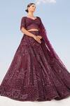 Shop_House Of Sikka_Wine Net Sequins, Beads, Embroidery Round Neck Lehenga Set _Online_at_Aza_Fashions
