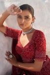 Buy_House Of Sikka_Red Net Beads, Sequins, Embroidery Round Neck Rose Designer Lehenga Set _Online_at_Aza_Fashions