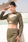 House Of Sikka_Green Net Sequins, Beads Asymmetric Designer Lehenga Set _Online_at_Aza_Fashions