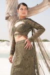Shop_House Of Sikka_Green Net Sequins, Beads Asymmetric Designer Lehenga Set _Online_at_Aza_Fashions