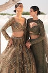 Buy_House Of Sikka_Green Net Sequins, Beads Asymmetric Designer Lehenga Set 