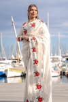 Buy_Midushi Bajoria_Silver Tissue Sequins, Cut Work V-neck Saree With Blazer Blouse _at_Aza_Fashions