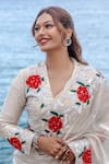 Shop_Midushi Bajoria_Silver Tissue Sequins, Cut Work V-neck Saree With Blazer Blouse _at_Aza_Fashions