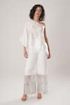 Buy_Atbw_White Modal, Satin Embroidery Designer Palazzo _at_Aza_Fashions