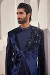Shop_Yajy By Aditya Jain_Navy Silk, Velvet Embroidery Moonlit Mirage Bandhgala Set 