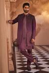 Buy_Yajy By Aditya Jain_Purple Silk Embroidery Ethereal Winter Sherwani Set _at_Aza_Fashions