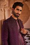 Yajy By Aditya Jain_Purple Silk Embroidery Ethereal Winter Sherwani Set _Online_at_Aza_Fashions