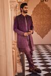 Shop_Yajy By Aditya Jain_Purple Silk Embroidery Ethereal Winter Sherwani Set _at_Aza_Fashions