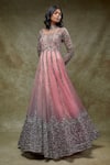 Buy_Fatiz_Pink Tulle Sequins, Embroidery Round Neck Berry Designer Gown _at_Aza_Fashions