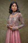 Fatiz_Pink Tulle Sequins, Embroidery Round Neck Berry Designer Gown _Online_at_Aza_Fashions