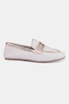 Buy_Heel Your Sole_White And Gold Woven Penny Loafers _Online_at_Aza_Fashions