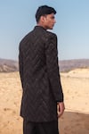 Shop_Amaare_Black Cotton Embroidery Chevron Link Open Achkan Set _at_Aza_Fashions