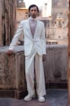 Buy_Amaare_Ivory Cotton, Silk Cuban Chain Tuxedo Set _at_Aza_Fashions