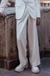 Amaare_Ivory Cotton, Silk Cuban Chain Tuxedo Set _Online_at_Aza_Fashions