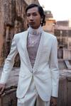Shop_Amaare_Ivory Cotton, Silk Cuban Chain Tuxedo Set _at_Aza_Fashions