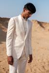 Shop_Amaare_Ivory Cotton, Silk Embroidery Designer Tuxedo Set _at_Aza_Fashions
