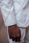 Amaare_Ivory Cotton, Silk Embroidery Psy Cuban Chain Co-ord Tuxedo Set _Online_at_Aza_Fashions