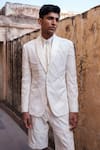 Shop_Amaare_Ivory Cotton, Silk Embroidery Psy Cuban Chain Co-ord Tuxedo Set _at_Aza_Fashions