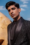 Buy_Amaare_Black Cotton Sequins, Embroidery Designer Ball Chain Tuxedo Set _Online_at_Aza_Fashions