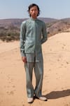 Buy_Amaare_Green Cotton, Silk Embroidery Mandala Nehru Jacket Set _at_Aza_Fashions