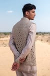 Shop_Amaare_Gold Chanderi, Silk Embroidery Interlace Nehru Jacket Set _at_Aza_Fashions