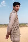Buy_Amaare_Gold Chanderi, Silk Embroidery Interlace Nehru Jacket Set _Online_at_Aza_Fashions