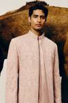 Amaare_Pink Silk, Wool Embroidery, Sequins Designer Sukh Achkan Set _Online_at_Aza_Fashions