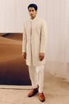 Buy_Amaare_Ivory Silk, Wool Embroidery Marhu Achkan Set _at_Aza_Fashions