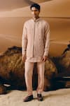 Buy_Amaare_Pink Silk, Wool, Organza Embroidery Rose Sao Nehru Jacket Set _at_Aza_Fashions