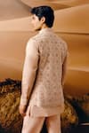 Shop_Amaare_Pink Silk, Wool, Organza Embroidery Rose Sao Nehru Jacket Set _at_Aza_Fashions