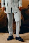 Amaare_Blue Silk, Wool Embroidery Ice Designer Nehru Jacket Set _Online_at_Aza_Fashions