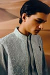 Shop_Amaare_Blue Silk, Wool Embroidery Ice Designer Nehru Jacket Set _Online_at_Aza_Fashions