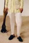 Amaare_Yellow Chanderi, Silk Embroidery Lemon Kukka Nehru Jacket Set _Online_at_Aza_Fashions